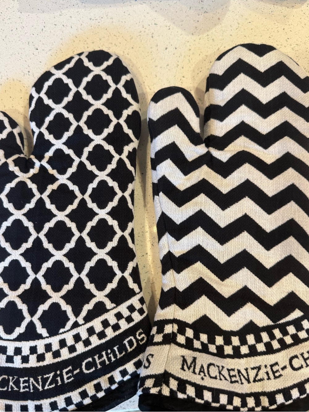 MacKenzie-Childs Black and White Patterned Oven Mitt Set NWOT